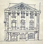 Tuschezeichnung der barocken Giebelfassade