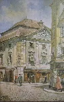Aquarell der Apotheke mit dem scharfen Eck