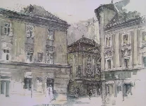 Aquarell der Apotheke zum goldenen Löwen