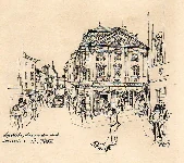 Tuschezeichnung der Apotheke zum goldenen Löwen